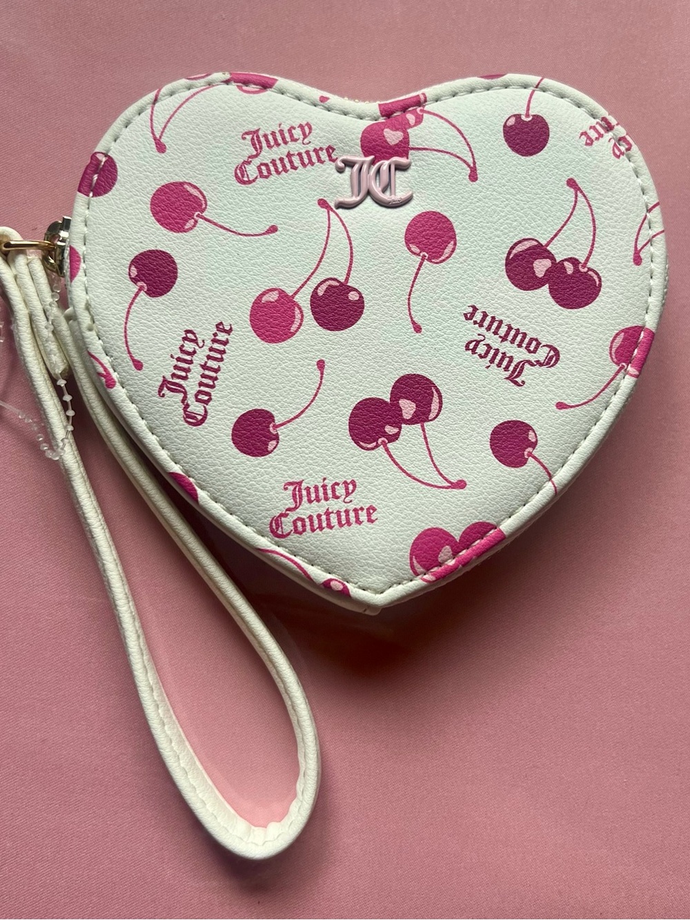 Juicy Couture White & Pink Heart Cherry Wristlet